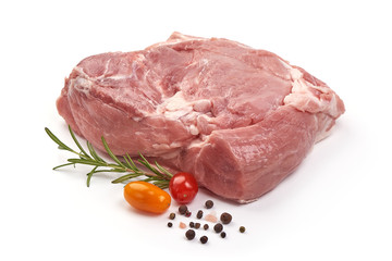 Raw pork ham part, isolated on white background