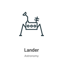 Lander outline vector icon. Thin line black lander icon, flat vector simple element illustration from editable astronomy concept isolated on white background © Digital Bazaar