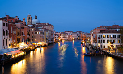 Night view of beautiful Venetian Grand Canal. Venice, Italy