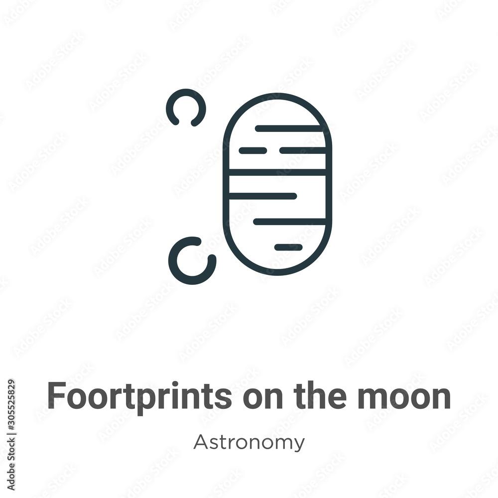Poster foortprints on the moon outline vector icon. thin line black foortprints on the moon icon, flat vect