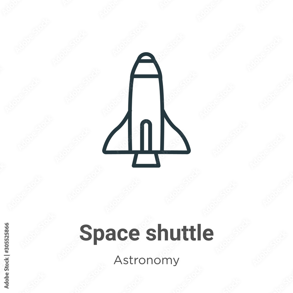 Poster space shuttle outline vector icon. thin line black space shuttle icon, flat vector simple element il