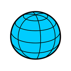 Earth globe sphere 3D illustration with wireframe lines. Blue planet perspective view symbol. Adjustable stroke width.