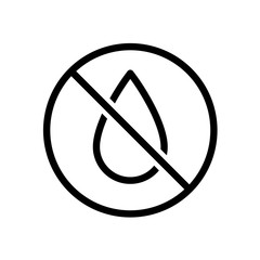 No water drop line style icon. Liquids are prohibited. Not a waterproof characteristic symbol. Adjustable stroke width. - 305526240