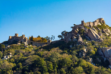 Obraz premium Moorish Castle seen from the Regaleira Palace in Sintra, Portugal. 