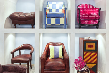 Different types of chairs in the interiors store