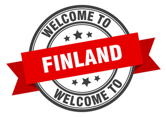 Finland stamp. welcome to Finland red sign