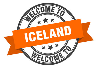 Fototapeta premium Iceland stamp. welcome to Iceland orange sign