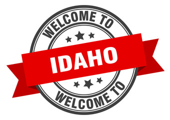 Idaho stamp. welcome to Idaho red sign