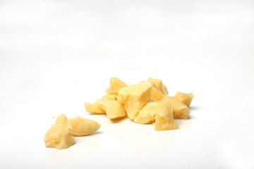 a pile of swiss cheese isolated on white background