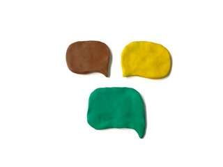 Colorful different abstract shape made from plasticine clay on white background, Speech bubble dough