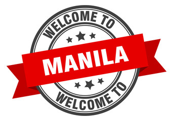 Manila stamp. welcome to Manila red sign