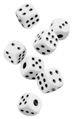 Group of flying dices, isolated on white background