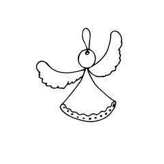 Angel ink hand drawn sketch, black outline icon on white
