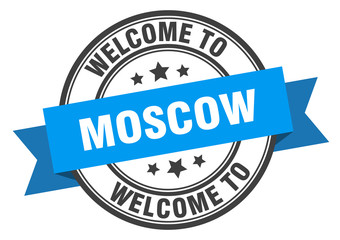 Moscow stamp. welcome to Moscow blue sign