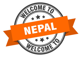 Nepal stamp. welcome to Nepal orange sign
