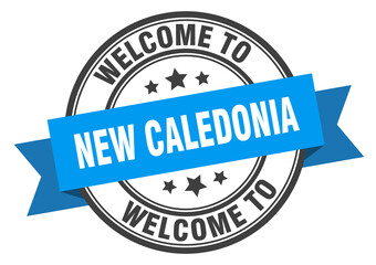 New Caledonia stamp. welcome to New Caledonia blue sign