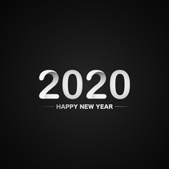 Happy New Year 2020 white logo text design on black background, vector