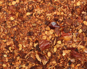 Crushed red pepper, dried chili flakes and seeds texture