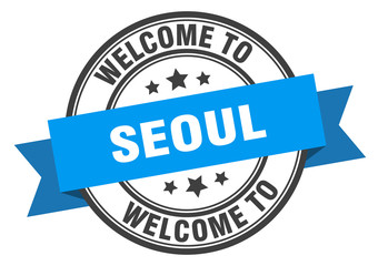 Seoul stamp. welcome to Seoul blue sign