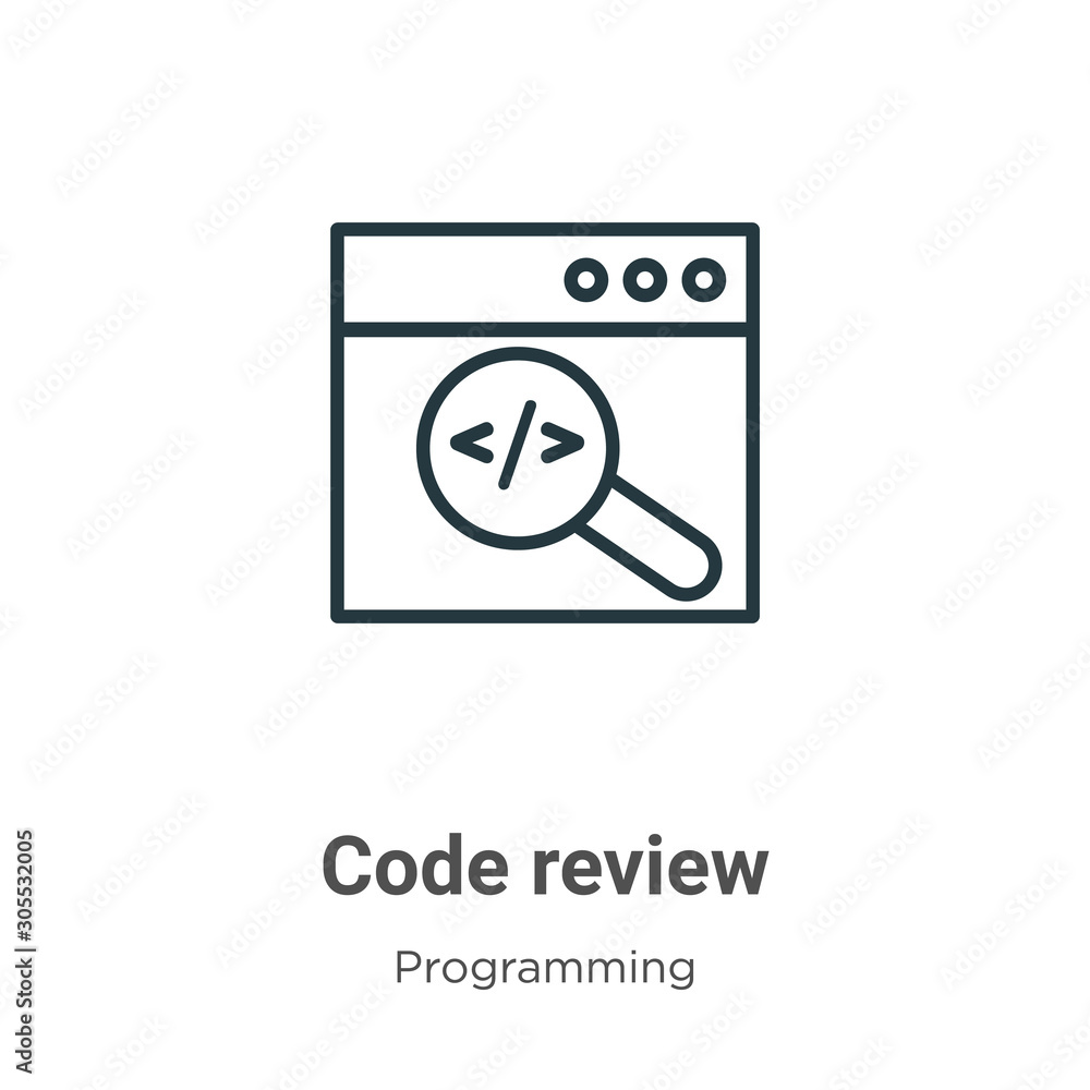 Poster code review outline vector icon. thin line black code review icon, flat vector simple element illust