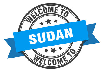 Sudan stamp. welcome to Sudan blue sign
