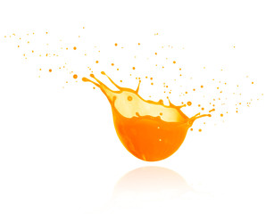 Splashes of fresh orange juice isolated on white background