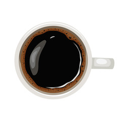 Cup of black coffee - top view. Vector illustration.