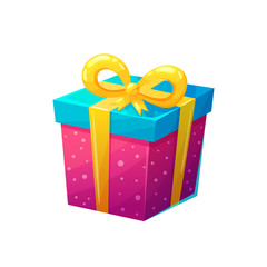 Bright gift box in cartoon style.