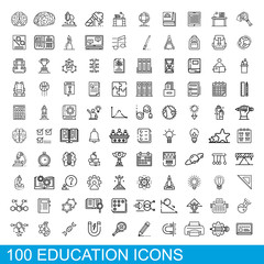 100 education icons set. Outline illustration of 100 education icons vector set isolated on white background