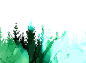 The picturesque landscape of spruce forest. Vector illustration