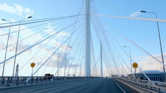 New stylish expressway Western Speed Diameter in St. Petersburg, the Big Cable-stayed Bridge impresses with its size and beauty