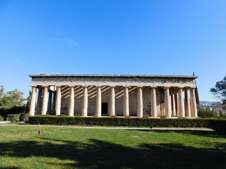 Fototapeta na wymiar March 2019, Athens, Greece. The Temple of Hephaestus or Hephaisteion, in the Ancient Agora, or marketplace