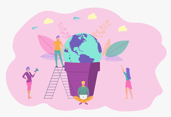 Earth day hour , green planet. Saving the planet. Vector flat illustration.