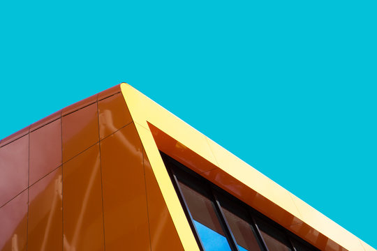 Orange Decorative Facade Panels For Exterior Cladding. Abstract Architecture Photography. Minimal Aesthetic.