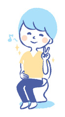 Illustration of a young man defecation in the toilet