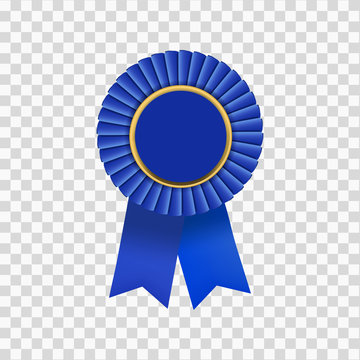 isolated blue ribbon badge with gold tab on transparent background, concept for first prize award logo badge.