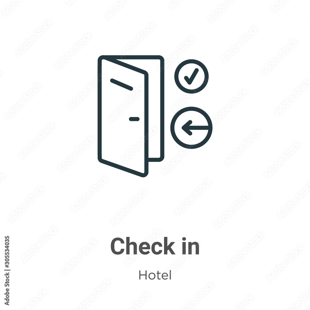 Aufkleber check in outline vector icon. thin line black check in icon, flat vector simple element illustration