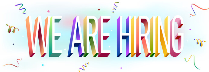 Colorful illustration of "We are Hiring" text
