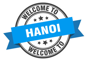 Hanoi stamp. welcome to Hanoi blue sign