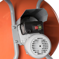 close-up part of a control panel, Orange concrete mixer isolated on the white background