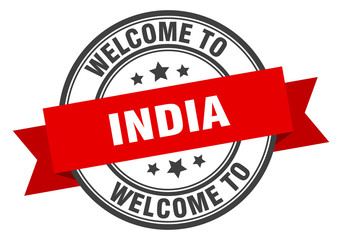 India stamp. welcome to India red sign
