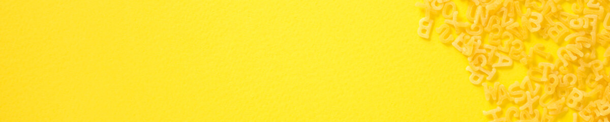 Pasta Alphabet (set of ingredients, raw pasta) serving second course. top food background. copy space