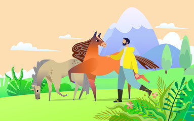 Horse and human in cartoon style. Use it for card, poster or web page design creating.