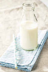 milk in glass bottle.