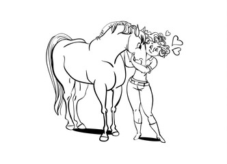 Cartoon style girl with horse.