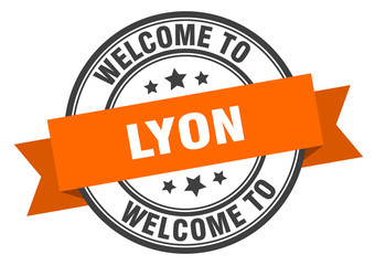 Fototapeta premium Lyon stamp. welcome to Lyon orange sign