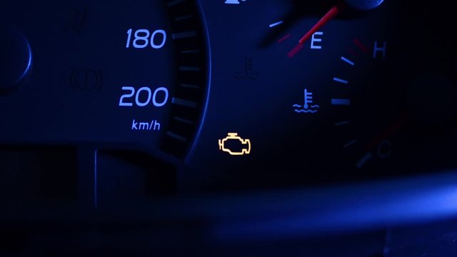 Check engine light symbol that pops up on dashboard when something goes wrong with the engine