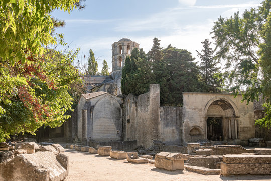 Ancient, roman necropolis Les Alyscamps in Arles