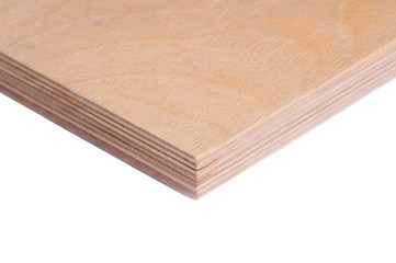 construction wood polished plywood insulated on white background for building constraction or repair