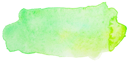 watercolor stain green with a yellow tint with watercolor texture on paper. on a white background isolated background element for design.